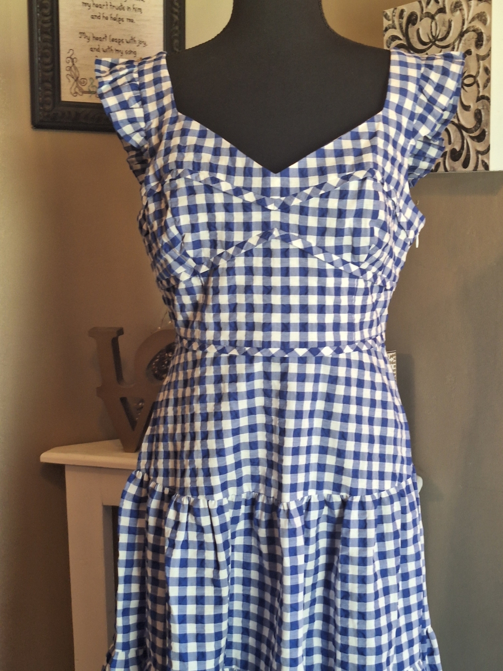 Farm Girl Kate Spade Blue and White Gingham Ruffle Dress Sz 8 - Picture 3 of 16
